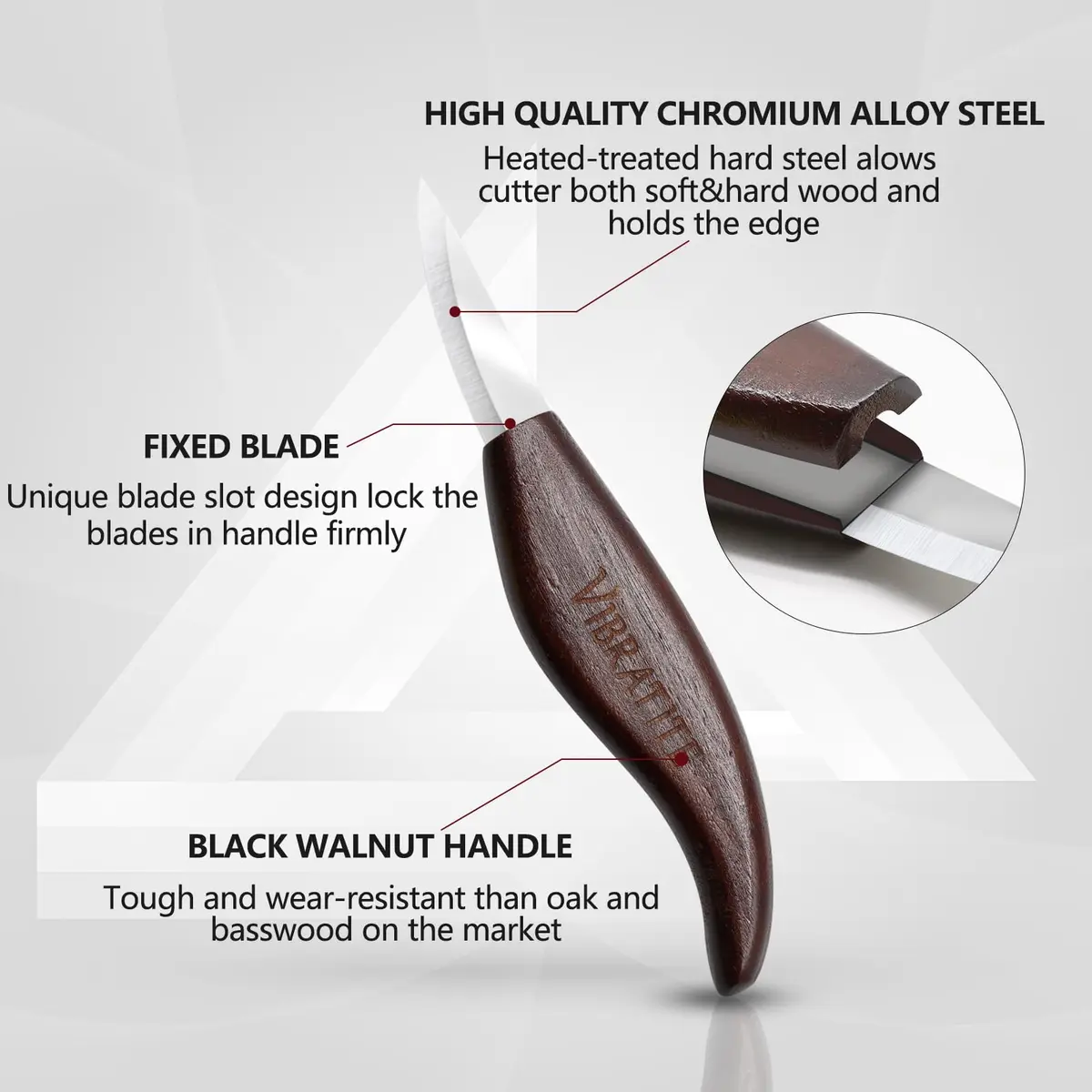VIBRATITE Deluxe Wood Carving Kit, 15 PCS Black Walnut Handle Tools | Chromium Vanadium Alloy Steel Blades - view 3