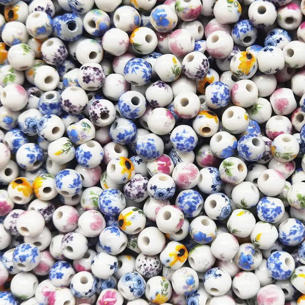 INSPIRELLE Porcelain Beads 8mm | Vintage Ceramic Jewelry Craft Supplies - view 2