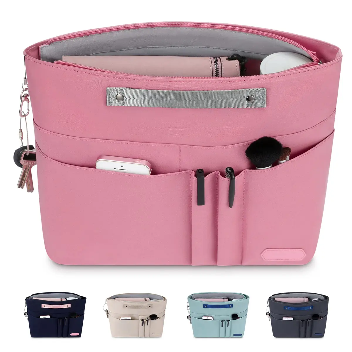 HyFanStr Pink Caddy | 15 Pockets Handbag Organizer Insert for Women, Tote Bag Inside Liner - main product image