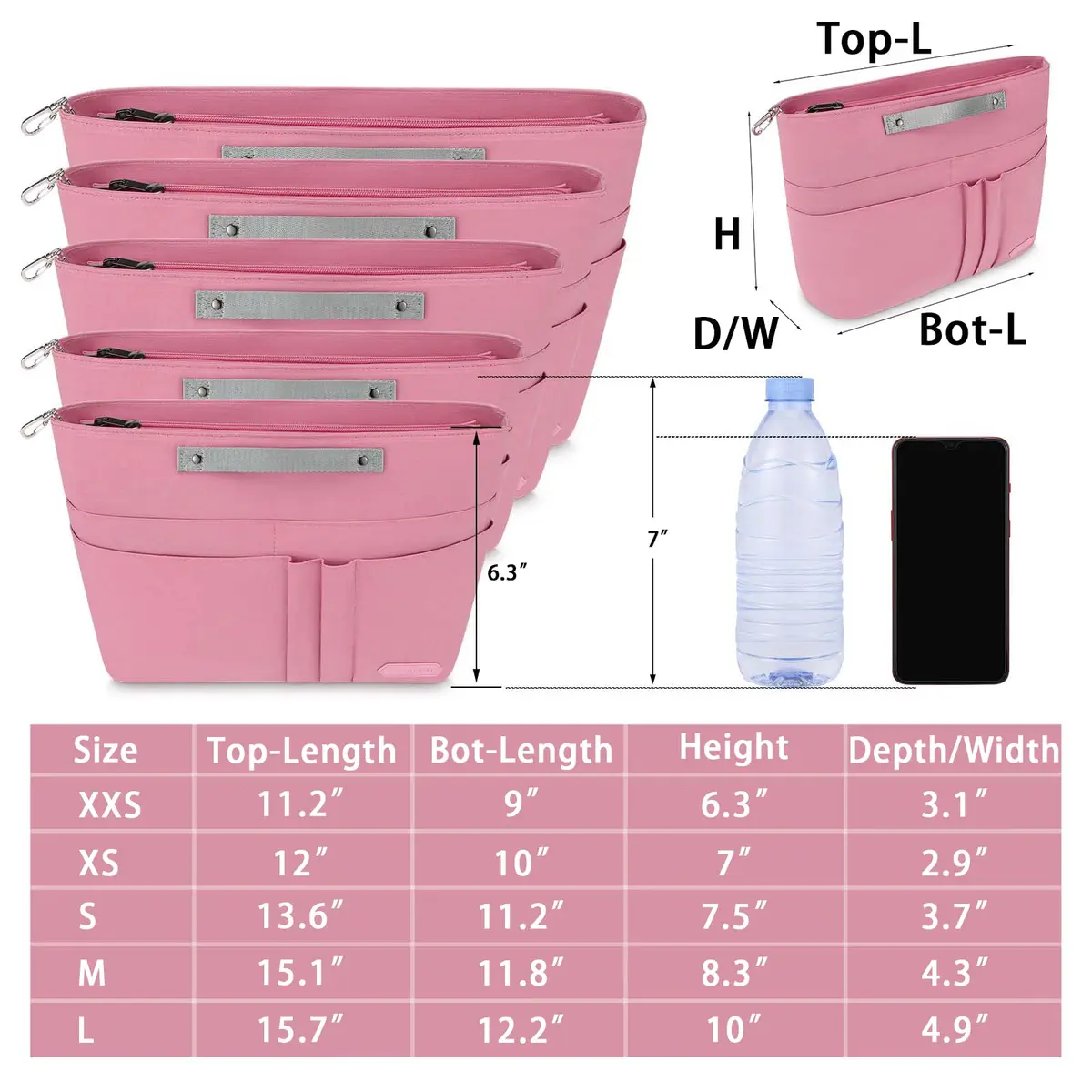HyFanStr Pink Caddy | 15 Pockets Handbag Organizer Insert for Women, Tote Bag Inside Liner - view 5