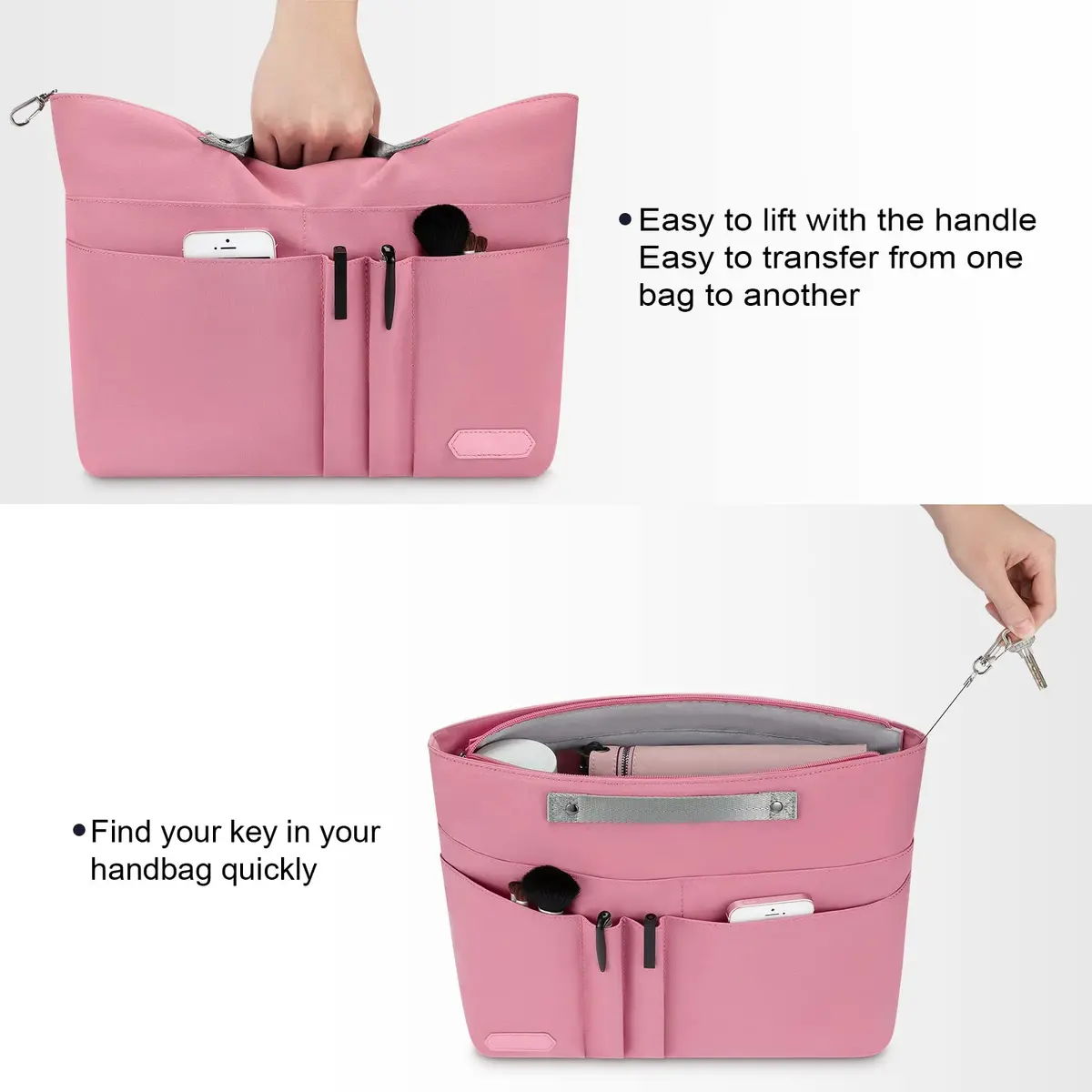 HyFanStr Pink Caddy | 15 Pockets Handbag Organizer Insert for Women, Tote Bag Inside Liner - view 4