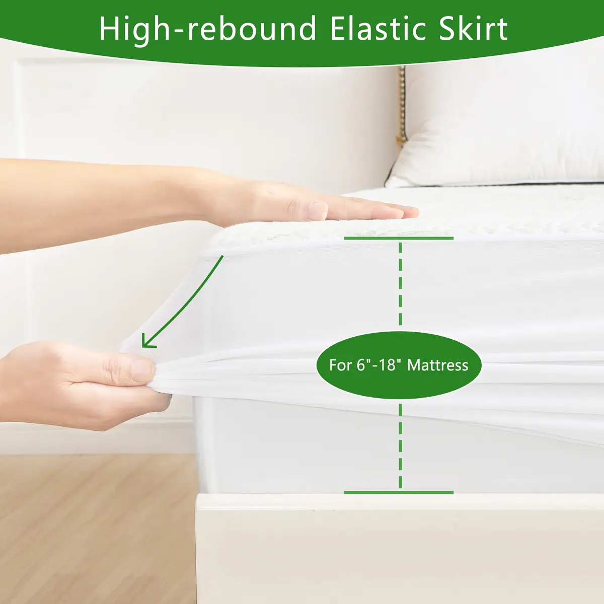 GOONIK Queen Mattress Protector Breathable Bamboo Viscose Waterproof 60x80 with 6-18 inch Deep Pocket - view 5