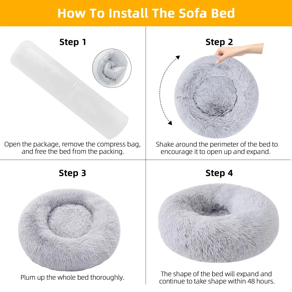 Nisrada Pet Bed for Small & Medium Dogs & Cats | Calming 20 Inch Washable Round Pet Bed with Slip-Resistant Bottom - view 5