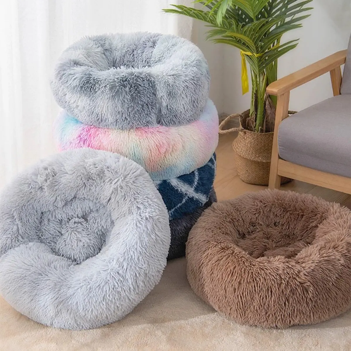 Nisrada Pet Bed for Small & Medium Dogs & Cats | Calming 20 Inch Washable Round Pet Bed with Slip-Resistant Bottom - view 6