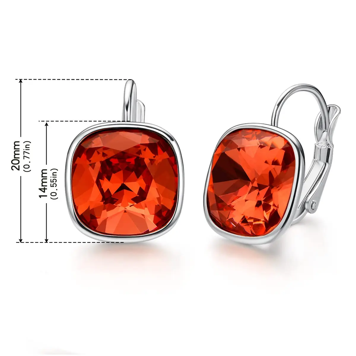MDFUN Red Bella Drop Earrings Crystals 0.67 inch | 18K White Gold Plated Hypoallergenic Jewelry for Women - view 2