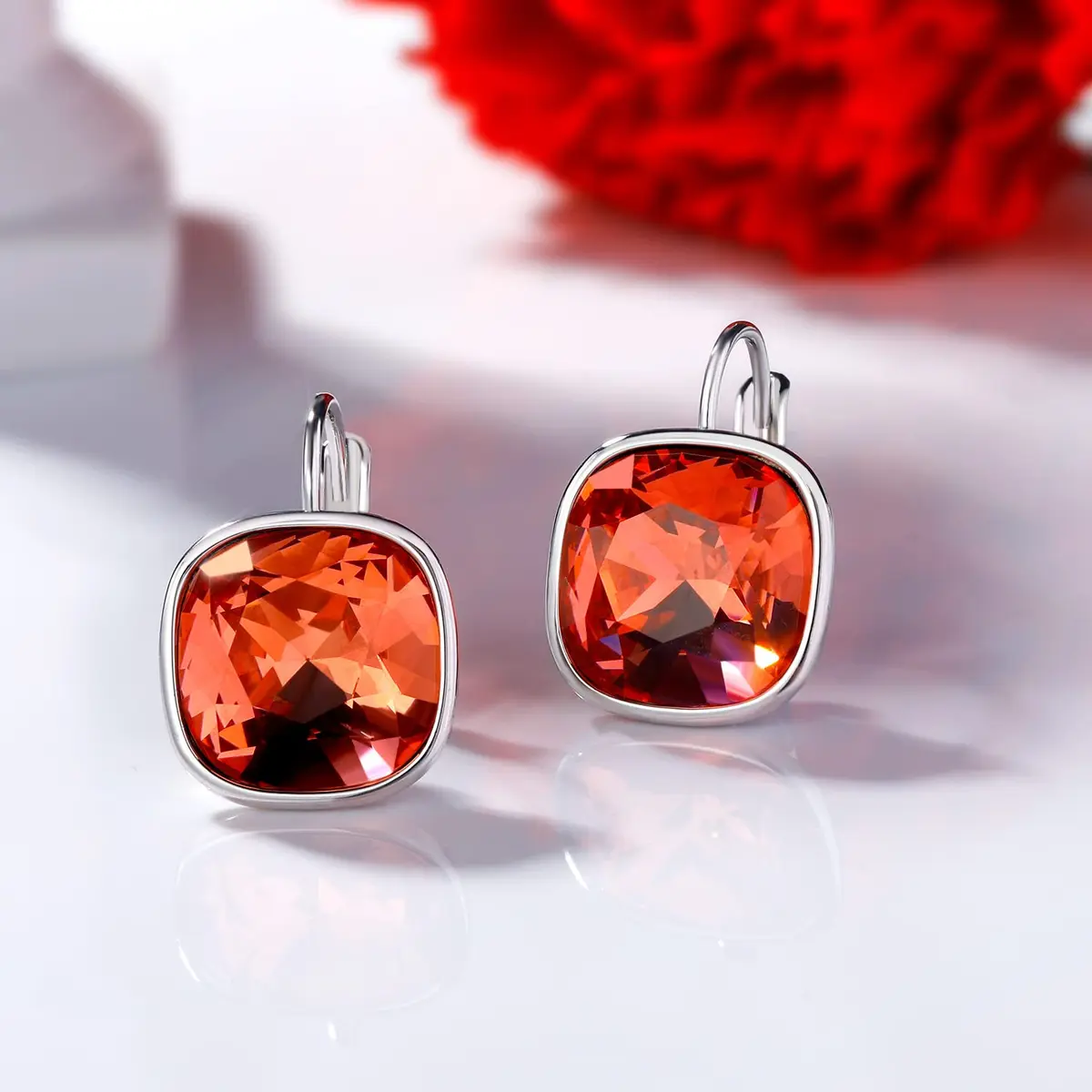 MDFUN Red Bella Drop Earrings Crystals 0.67 inch | 18K White Gold Plated Hypoallergenic Jewelry for Women - view 4