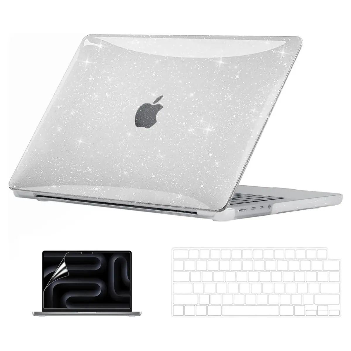 EooCoo Sparkly Clear Hard Case for MacBook Pro 14-inch (2021-2026 Models) | Includes Keyboard Cover & Screen Protector - main product image