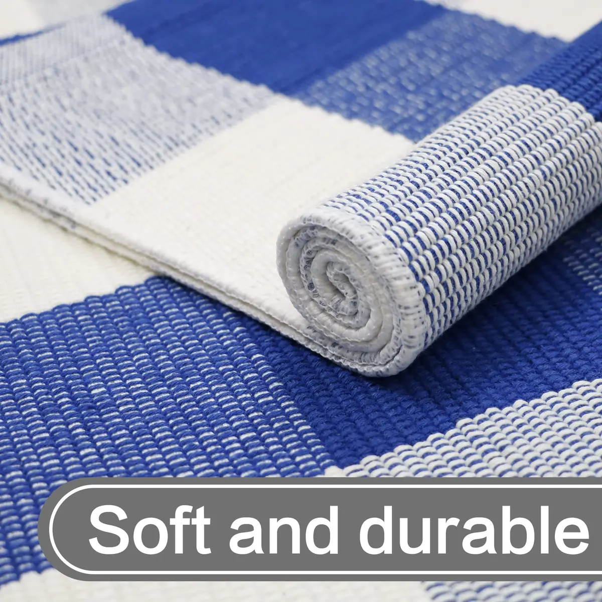 MUBIN Cotton Buffalo Plaid Rug 3' x 5' Blue White Outdoor Rug Layered Doormat - view 7