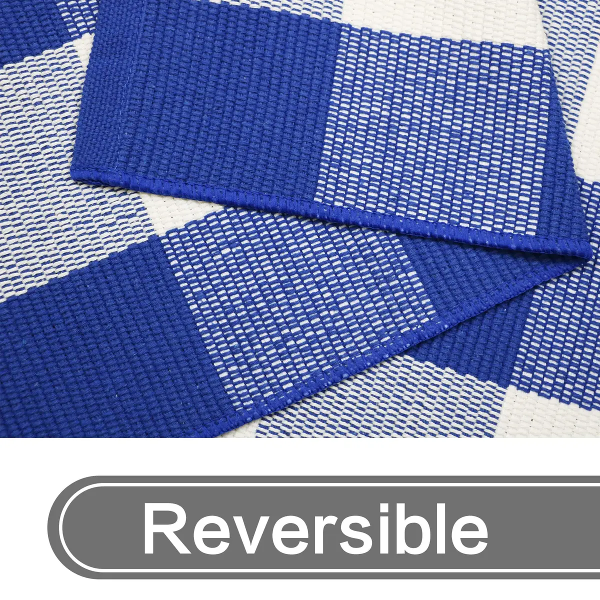 MUBIN Cotton Buffalo Plaid Rug 3' x 5' Blue White Outdoor Rug Layered Doormat - view 8
