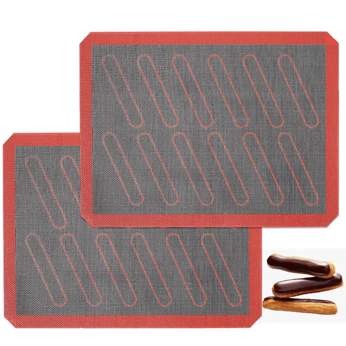 AMYONE Perforated Silicone Baking Mats, 2 PCS Eclair Mat 40cm (15.75") x 28cm (11") | Non-Stick Reusable Oven Liner - main product image