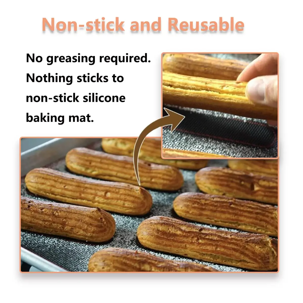 AMYONE Perforated Silicone Baking Mats, 2 PCS Eclair Mat 40cm (15.75") x 28cm (11") | Non-Stick Reusable Oven Liner - view 5