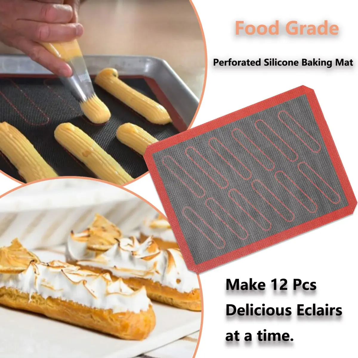 AMYONE Perforated Silicone Baking Mats, 2 PCS Eclair Mat 40cm (15.75") x 28cm (11") | Non-Stick Reusable Oven Liner - view 4