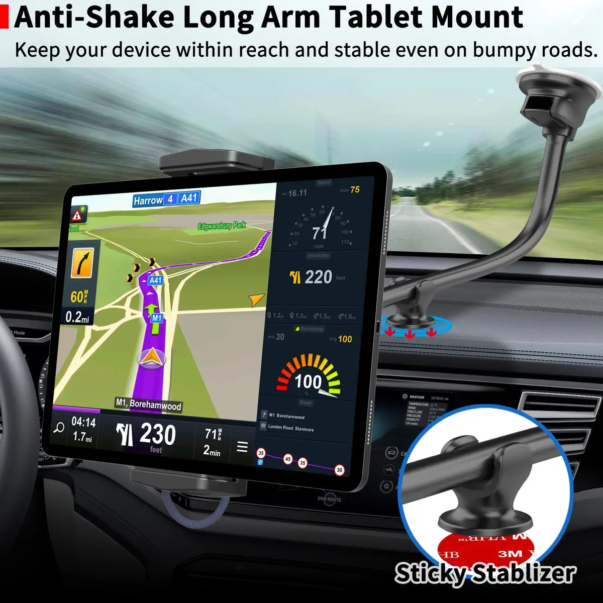 APPS2Car Upgraded Tablet Car Mount for iPad Pro 13-inch, 33cm (13 inch) Arm | Hands-Free Navigation & Entertainment - view 2