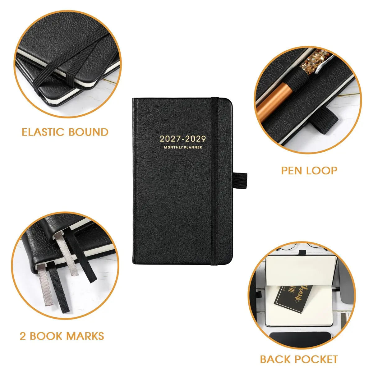 Tullofa 2027-2029 Pocket Planner 6.2" x 4" | Monthly Calendar with 60 Note Pages & Pen Holder - view 4