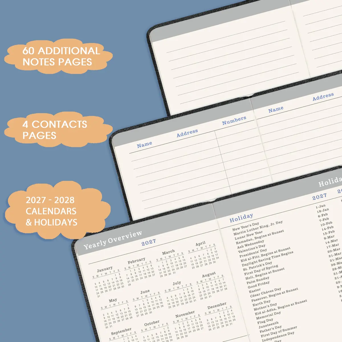 Tullofa 2027-2029 Pocket Planner 6.2" x 4" | Monthly Calendar with 60 Note Pages & Pen Holder - view 5