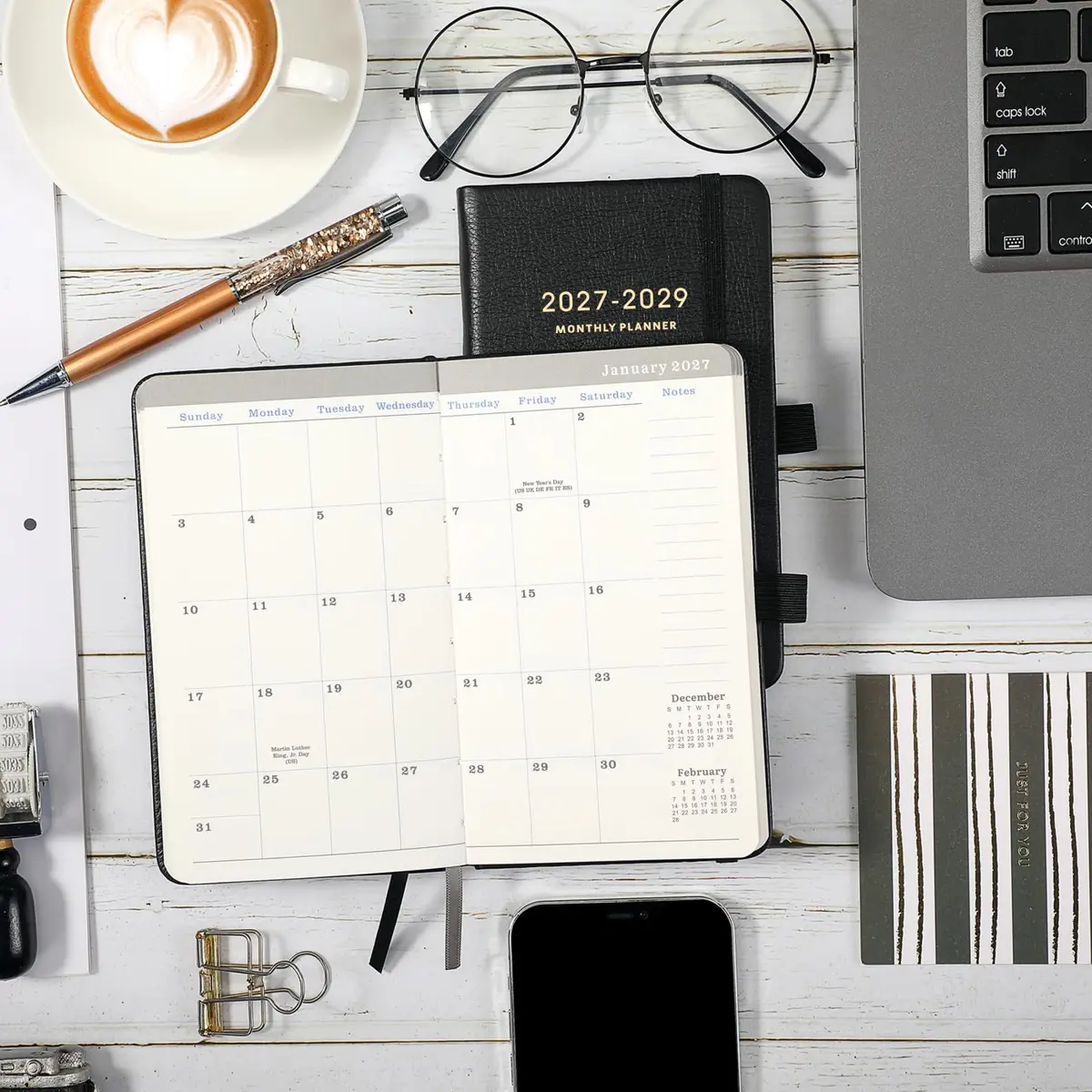 Tullofa 2027-2029 Pocket Planner 6.2" x 4" | Monthly Calendar with 60 Note Pages & Pen Holder - view 2