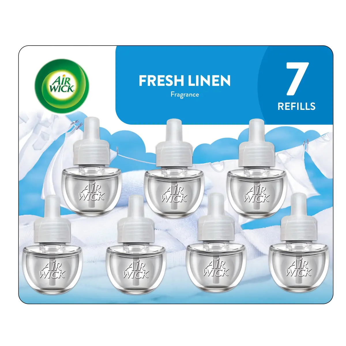 Air Wick Plug in Refills Fresh Linen Scent Essential Oils 7 Count | Long-lasting Fragrance for Home - main product image