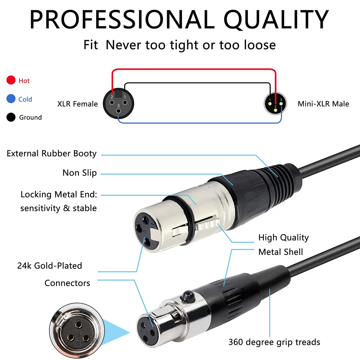 XMSJSIY Mini Female XLR to XLR Female Audio Cable Adapter 3 Pin | High-Quality Signal Transmission - view 3