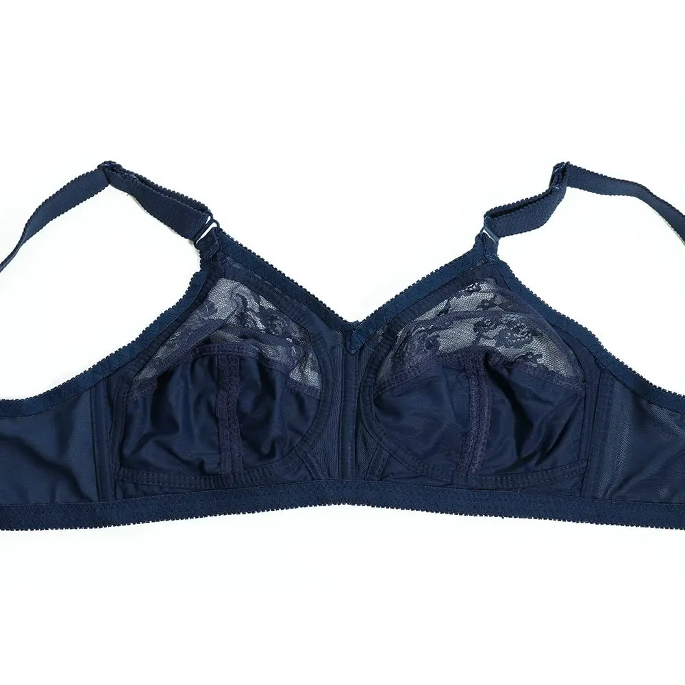 TELIMUSSTO Women's Floral Lace Bra 42DD | Full Coverage, Non Wired, Plus Size, Blue - view 6