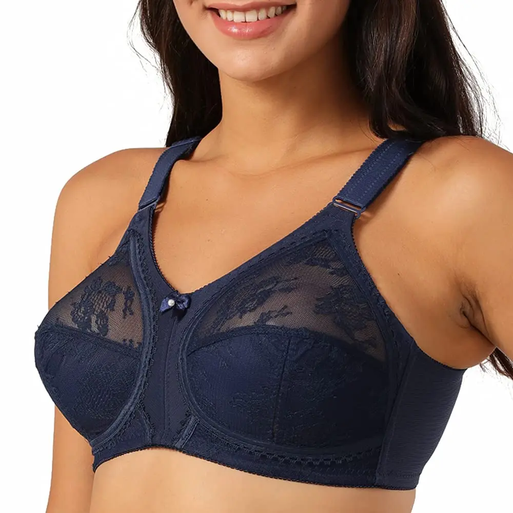 TELIMUSSTO Women's Floral Lace Bra 42DD | Full Coverage, Non Wired, Plus Size, Blue - view 2
