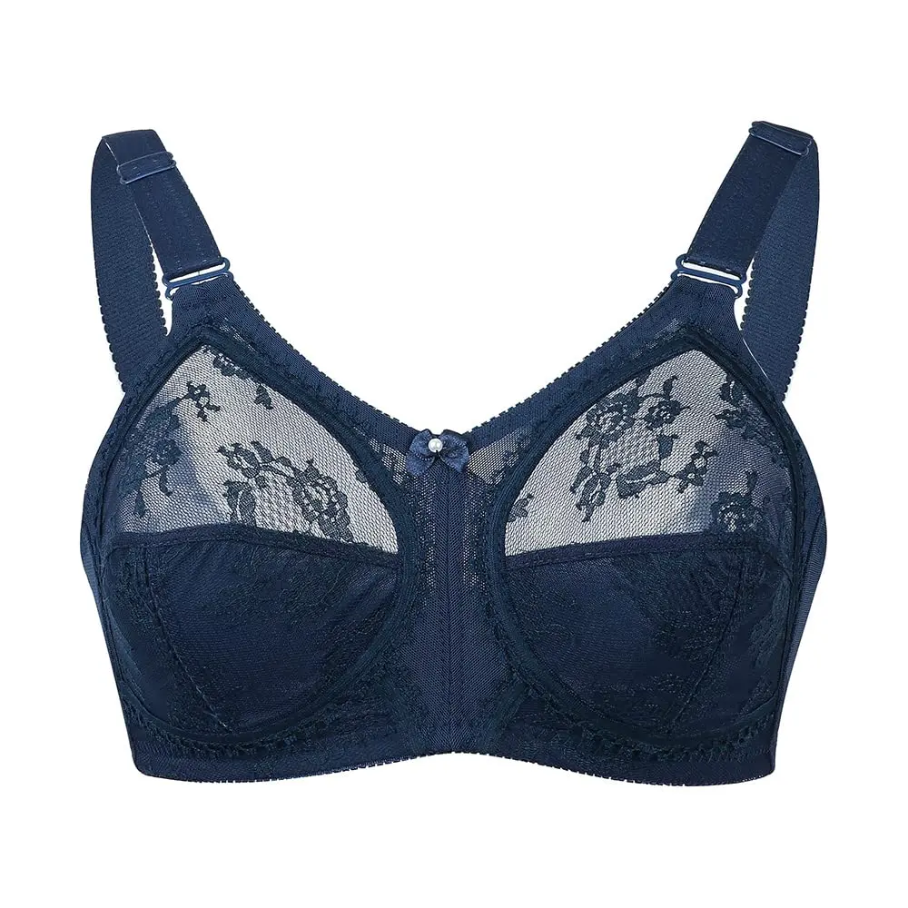 TELIMUSSTO Women's Floral Lace Bra 42DD | Full Coverage, Non Wired, Plus Size, Blue - view 4