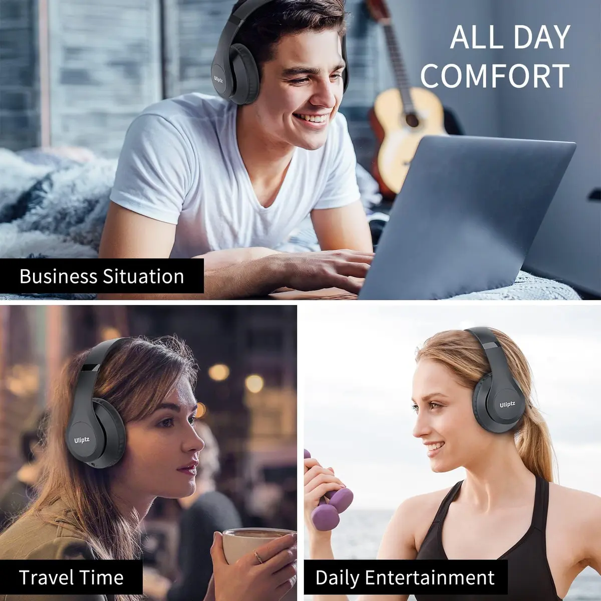 Uliptz Over-Ear Bluetooth Headphones | 65 Hours Playtime, HiFi Stereo, 6 EQ Modes, Built-in Mic - view 8