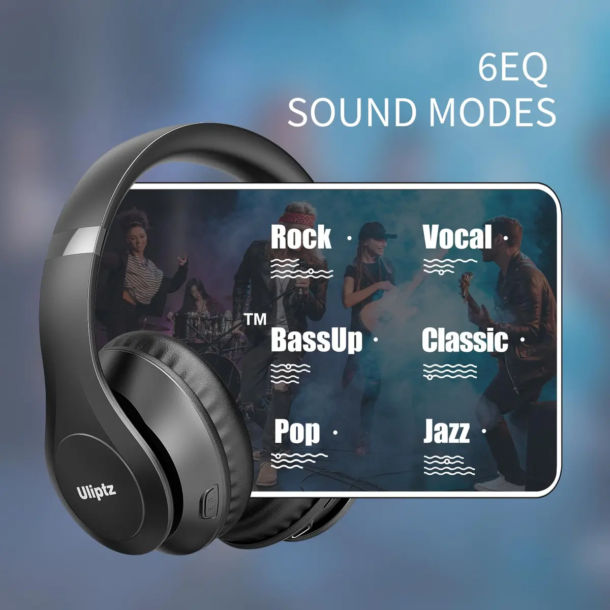 Uliptz Over-Ear Bluetooth Headphones | 65 Hours Playtime, HiFi Stereo, 6 EQ Modes, Built-in Mic - view 2