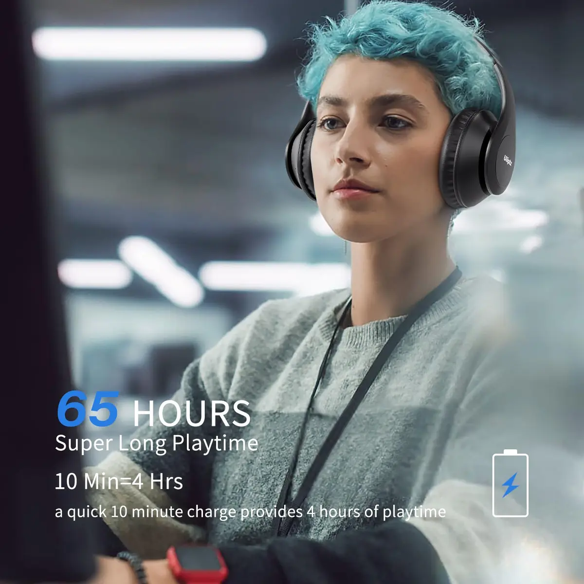 Uliptz Over-Ear Bluetooth Headphones | 65 Hours Playtime, HiFi Stereo, 6 EQ Modes, Built-in Mic - view 3