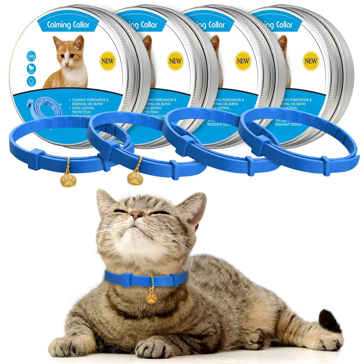 Weewooday 4pcs Cat Calming Collar with Pheromones, 38cm (15 Inches) | Reduces Anxiety & Aggression - main product image
