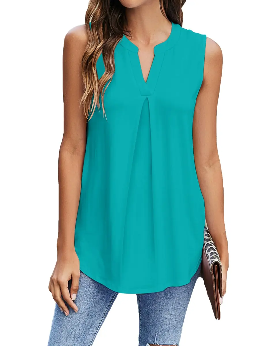 Newchoice V Neck Sleeveless Blouses in Teal Blue | Summer Casual Tank Top (XL, 0.168kg) - main product image