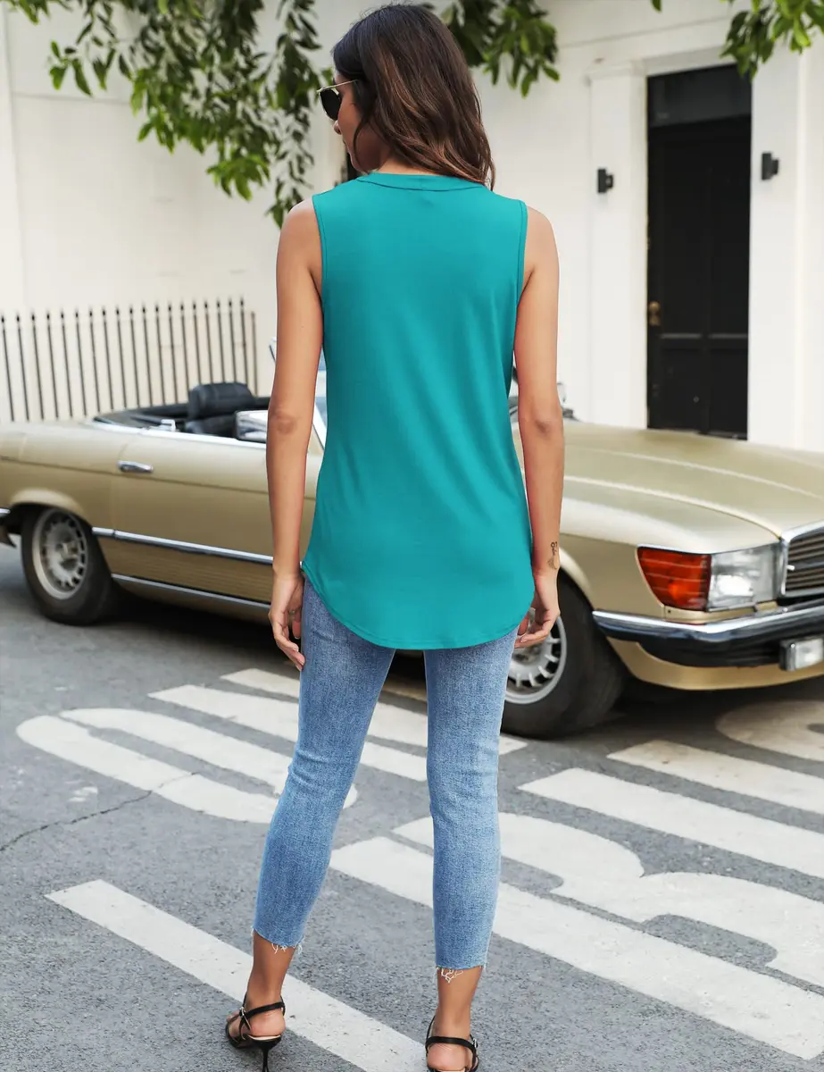 Newchoice V Neck Sleeveless Blouses in Teal Blue | Summer Casual Tank Top (XL, 0.168kg) - view 9