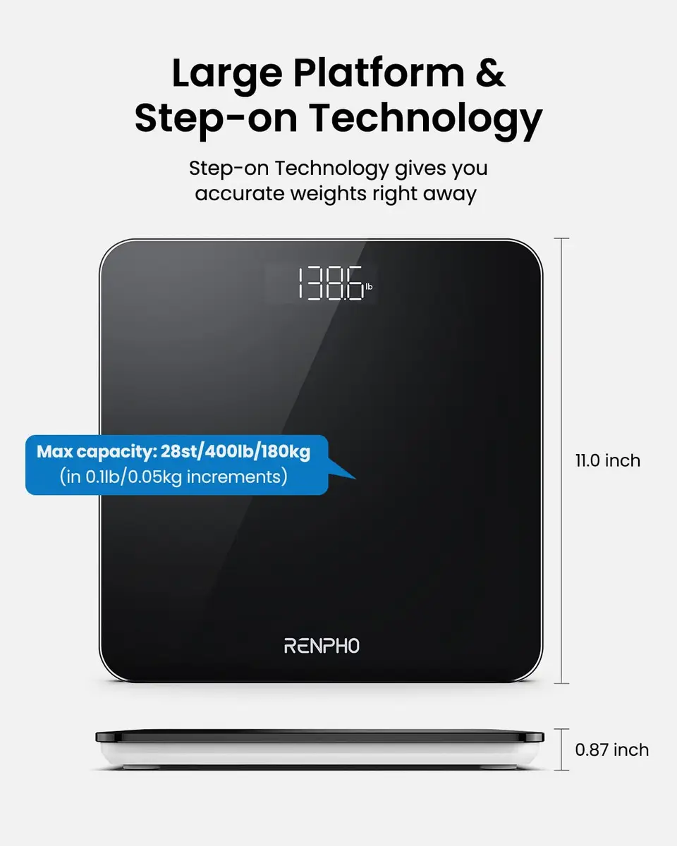 RENPHO Digital Bathroom Scale 180 kg (400 lb) Black | Highly Accurate Precision Sensors - view 6