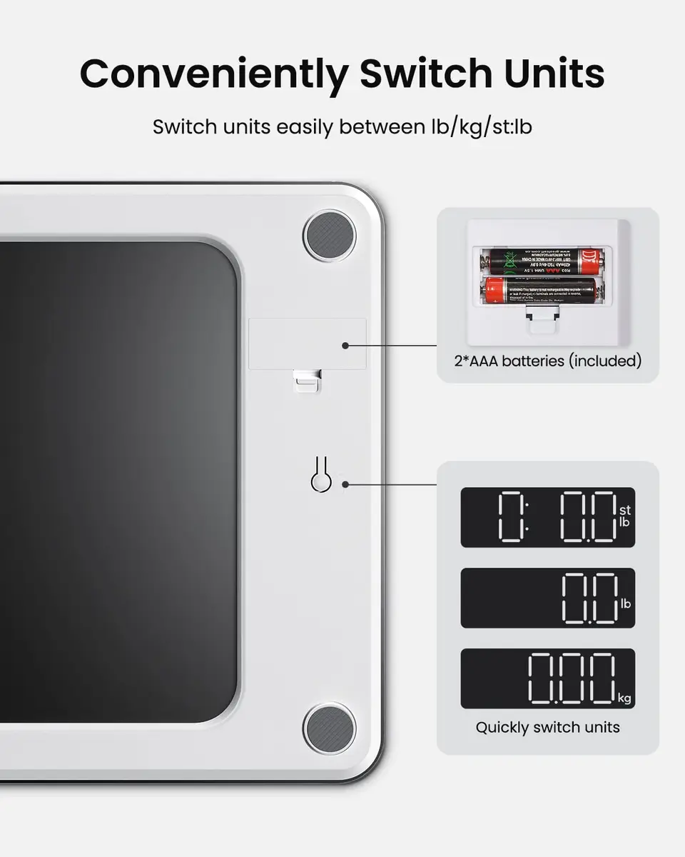 RENPHO Digital Bathroom Scale 180 kg (400 lb) Black | Highly Accurate Precision Sensors - view 4