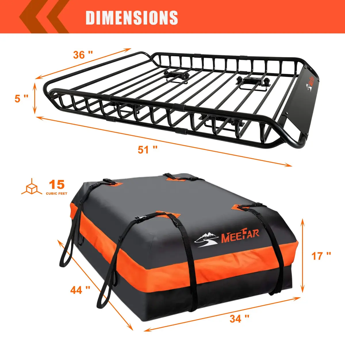MeeFar Roof Rack Rooftop Cargo Carrier Basket 51"*36"*5" + Waterproof Bag 15 Cu.Ft. - view 4