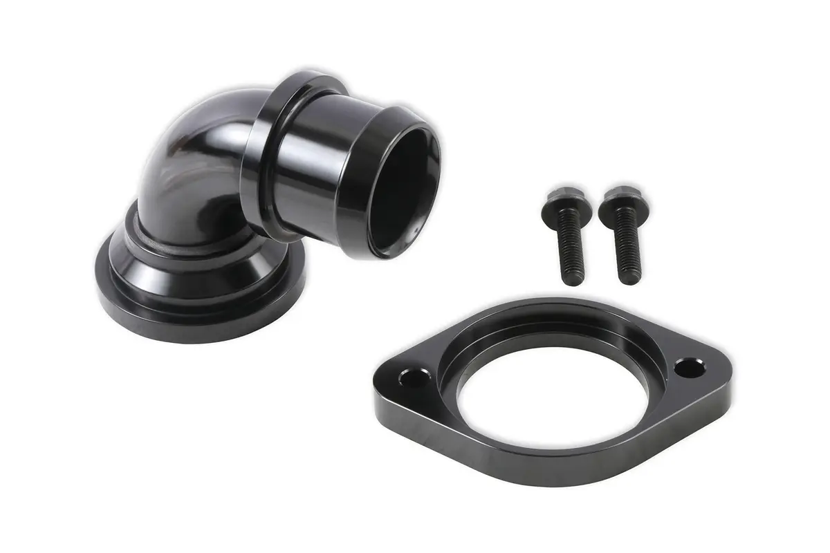 Holley 97-341 Water Neck Swivel 90 Degree Angle Black | Engine Swap Compatible, Corrosion-Resistant Aluminum - main product image