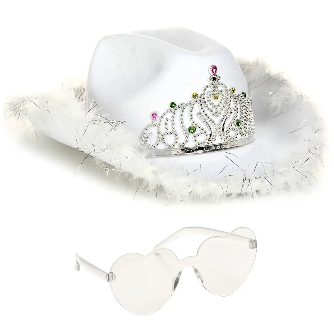 Funcredible White Cowboy Hat and Glasses | Preppy Cowgirl Costume Accessory for Women - main product image