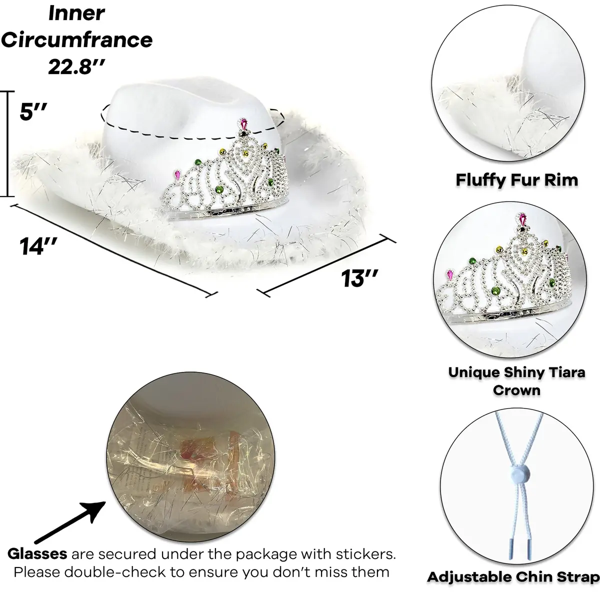 Funcredible White Cowboy Hat and Glasses | Preppy Cowgirl Costume Accessory for Women - view 2