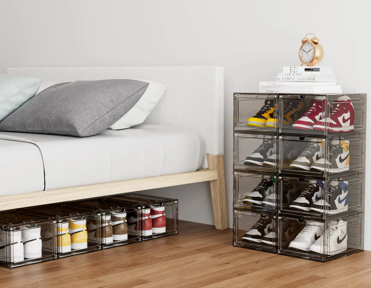 HOMIDEC Shoe Storage 6 Pack Clear Plastic Shoe Box | Foldable & Sturdy with Door Closure - view 8