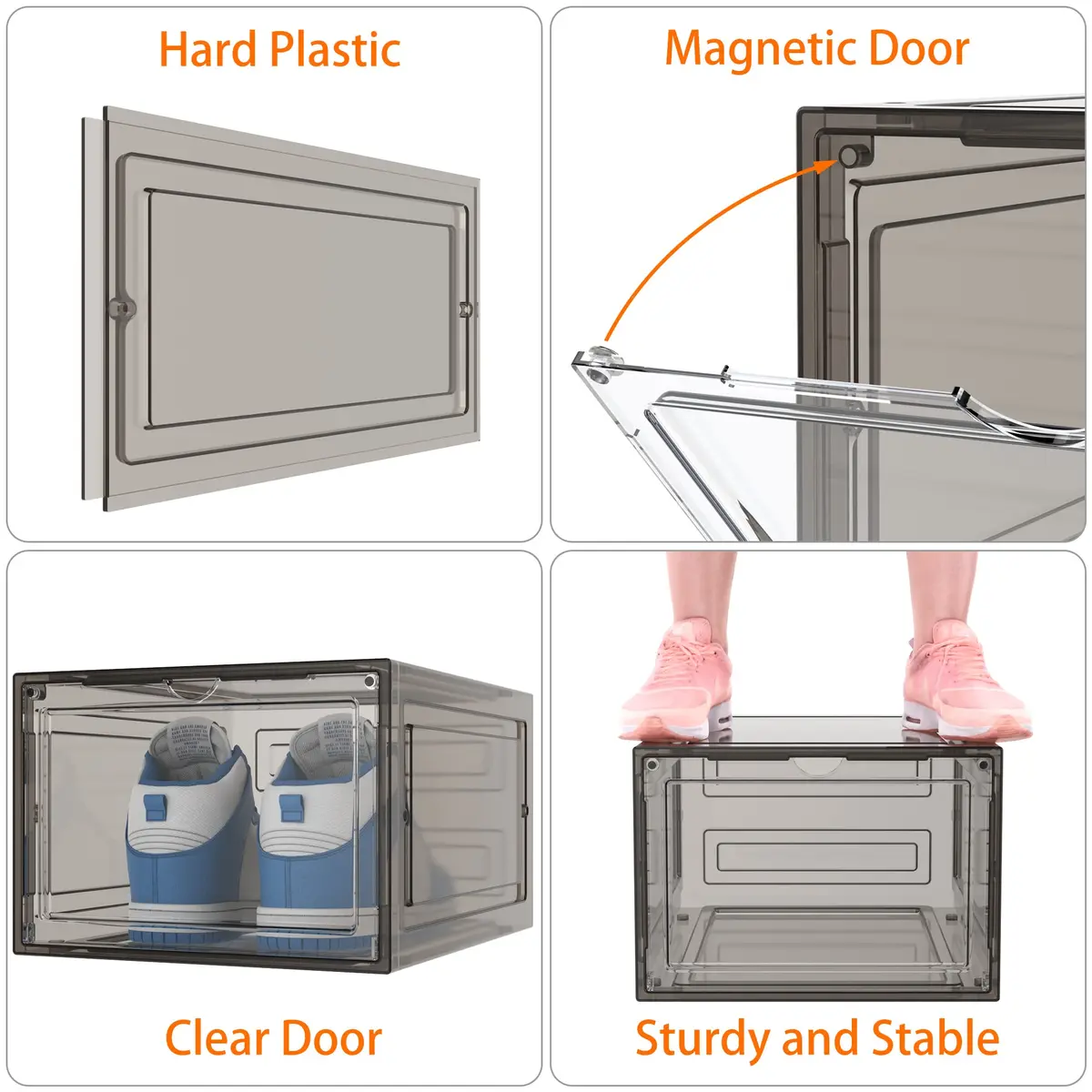 HOMIDEC Shoe Storage 6 Pack Clear Plastic Shoe Box | Foldable & Sturdy with Door Closure - view 4