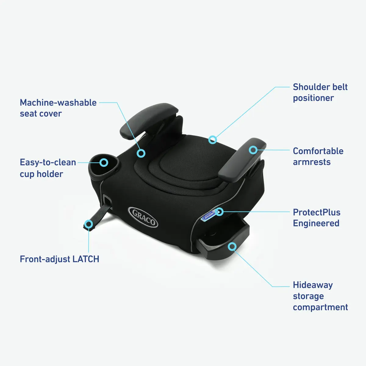 Graco TurboBooster LX Backless Booster with LATCH 17 in L x 17.5 in W x 8 in H | Secure Fit for Big Kids 40-100 lb - view 6
