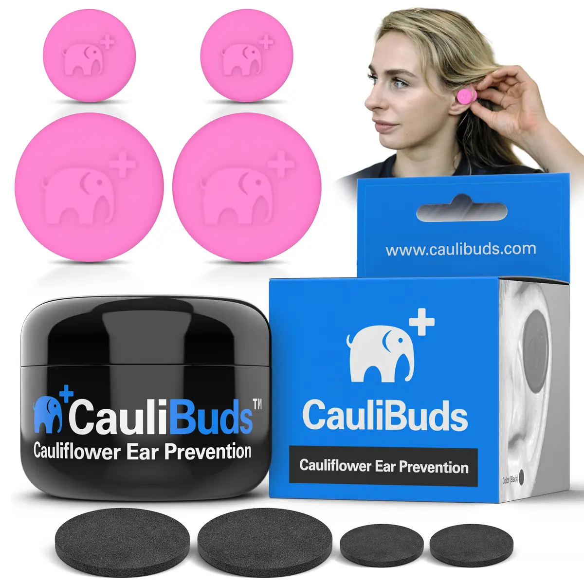 CauliBuds Cauliflower Ear Magnets, Silicone Compression Kit with Multiple Magnet Sizes for BJJ, Wrestling, MMA & Rugby, Use After Ear Draining (Pink) | Discreet, Non-Invasive Ear Recovery Solution - main product image