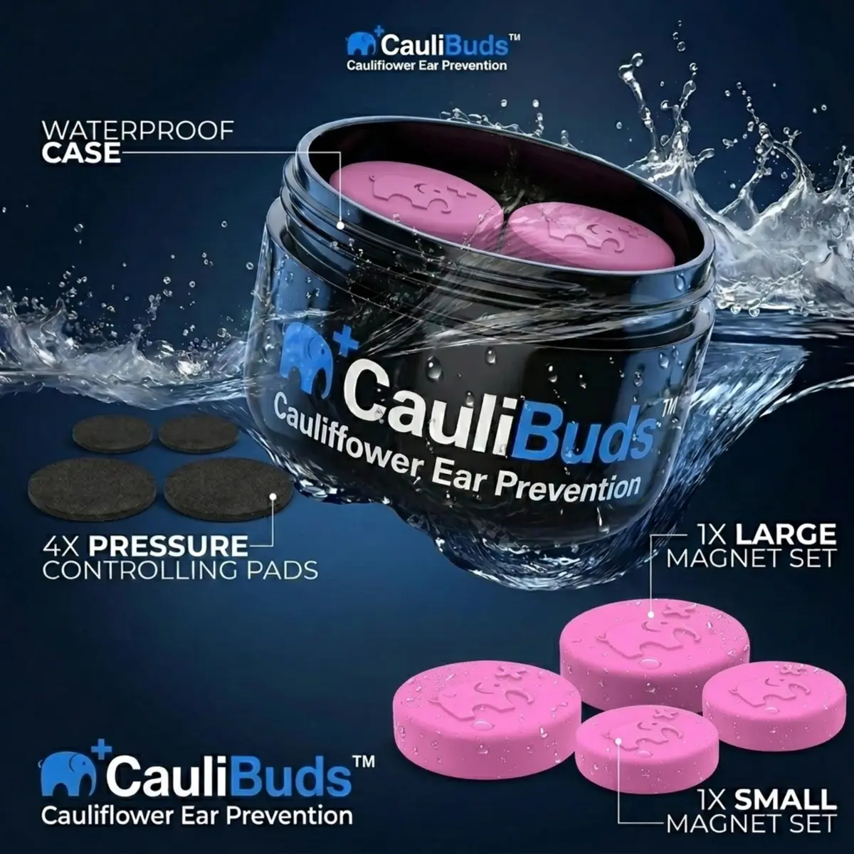 CauliBuds Cauliflower Ear Magnets, Silicone Compression Kit with Multiple Magnet Sizes for BJJ, Wrestling, MMA & Rugby, Use After Ear Draining (Pink) | Discreet, Non-Invasive Ear Recovery Solution - view 2