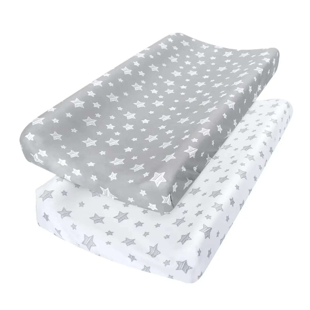 Moonsea White & Grey Organic Cotton Changing Pad Cover (32" x 16") - Soft, Breathable, Hypoallergenic - main product image