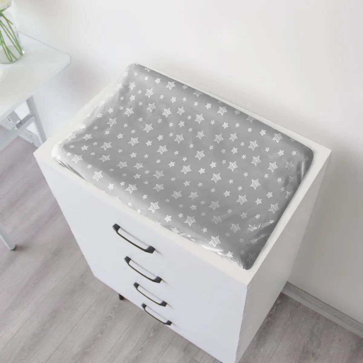 Moonsea White & Grey Organic Cotton Changing Pad Cover (32" x 16") - Soft, Breathable, Hypoallergenic - view 3