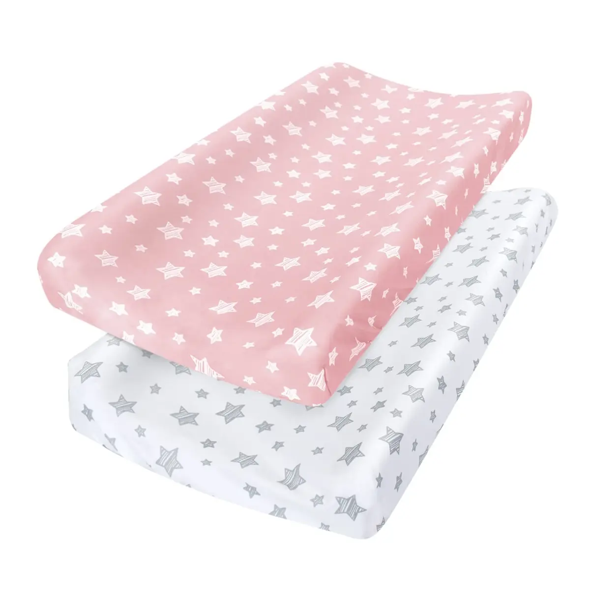 Moonsea Organic Cotton Changing Pad Cover 2 Pack - White & Pink | Soft, Breathable, Hypoallergenic - main product image