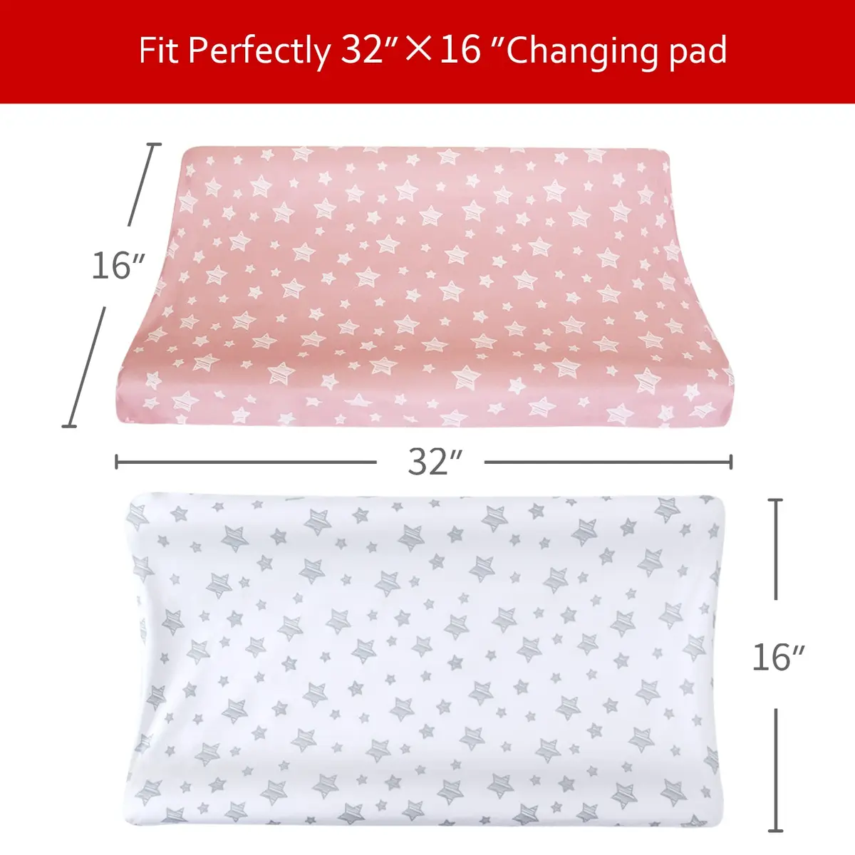 Moonsea Changing Pad Cover for Girls 2 Pack | Soft Microfiber, 32"x16" Fit, Pink & White - view 5