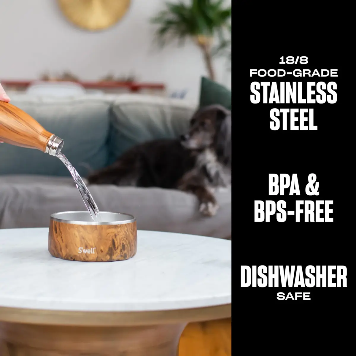 S'well Stainless Steel Pet Bowl 32oz (950ml) Teakwood | Non-Slip Base for Dogs - view 2