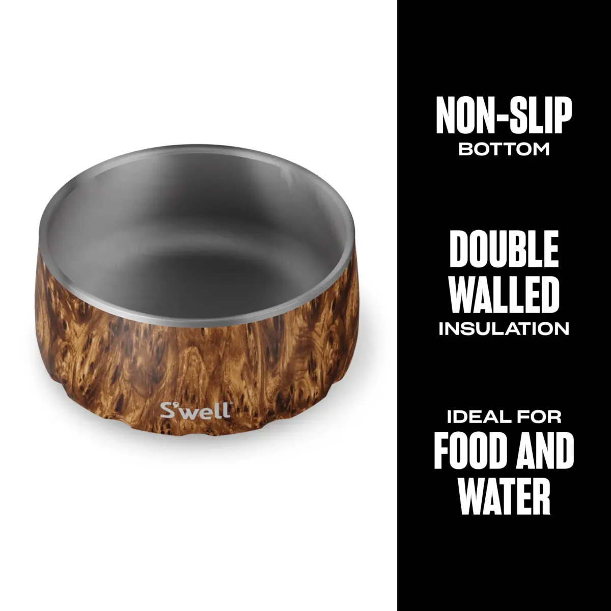 S'well Stainless Steel Pet Bowl 32oz (950ml) Teakwood | Non-Slip Base for Dogs - view 3