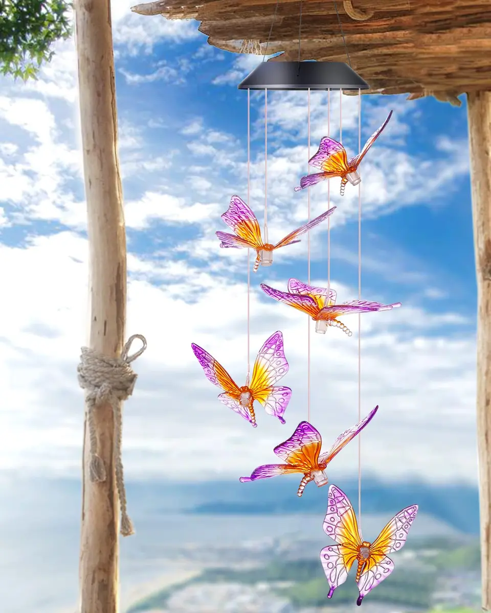 DesGully Wind Chimes Butterfly Solar Wind Chimes for Outside | Color Changing Garden Decor with 7-Color LEDs - view 5