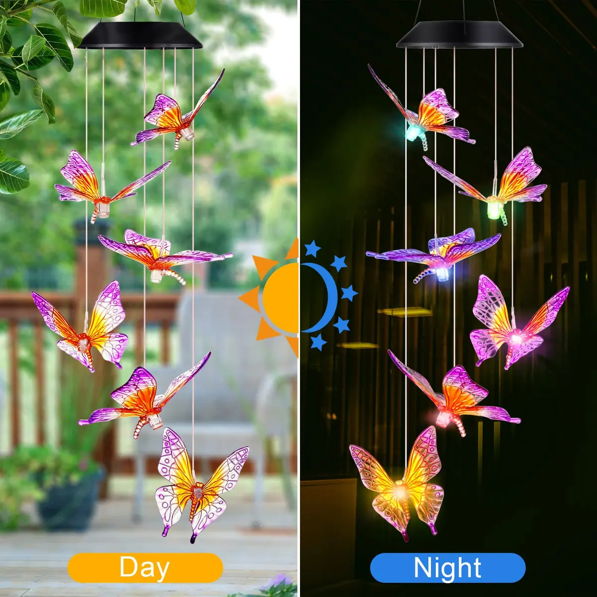 DesGully Wind Chimes Butterfly Solar Wind Chimes for Outside | Color Changing Garden Decor with 7-Color LEDs - view 3